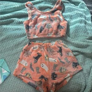 Cute Halloween Themed fuzzy Tank and Shorts Set